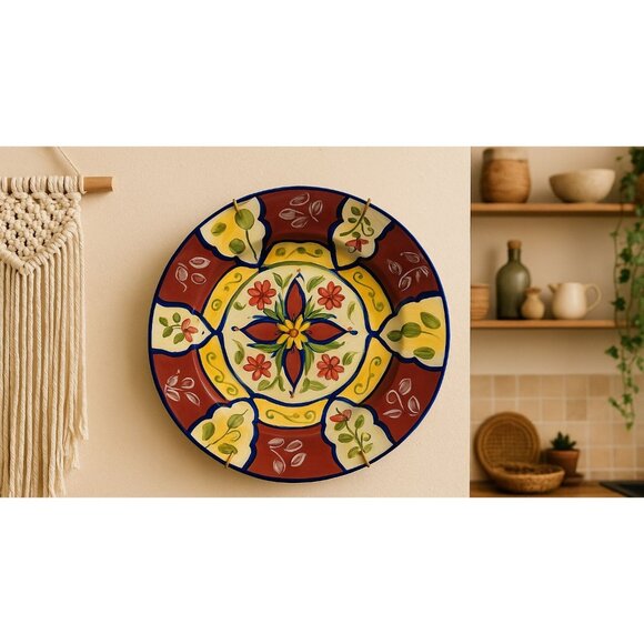 Pier 1 Vallarta Dinner Plate Handpainted Earthenware Colorful Floral Boho Decor - Picture 1 of 6